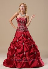 Mississippi Embroidery Decorate Bodice Pick-ups A-line Wine Red Floor-length 2013 Prom / Evening Dress Fashion