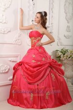 Beautiful Coral Red Quinceanera Dress Ball Gown Strapless Taffeta Beading and Appliques Ball Gown Fashion