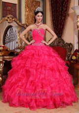 Perfect Coral Red Quinceanera Dress Sweetheart Organza Beading Ball Gown Fashion