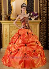 Sweet Orange Quinceanera Dress Strapless Embroidery Taffeta Ball Gown Fashion