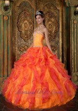 Popular Orange Quinceanera Dress Sweetheart Ruffles Organza A-Line / Princess Fashion