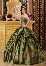 Brand New Olive Green Quinceanera Dress Strapless Taffeta Appliques Ball Gown Fashion