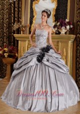 Gray Ball Gown Strapless Floor-length Taffeta Appliques Quinceanera Dress Fashion
