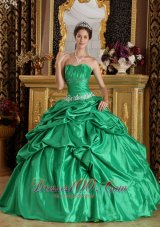 Discount Green Quinceanera Dress Strapless Taffeta Beading Ball Gown Fashion