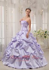 Popular Lilac Sweet 16 Dress Strapless Taffeta Appliques Ball Gown Fashion