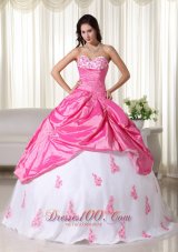 Pink And White Ball Gown Sweetheart Floor-length Taffeta Appliques Quinceanera Dress Fashion