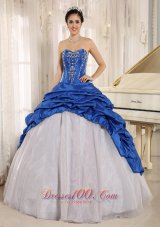 La Plata City Luxurious Blue and White Quinceanera Dress With Embroidery Sweetheart Pick-ups 2013 Fashion