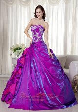 Purple Ball Gown Strapless Floor-length Taffeta Appliques Quinceanera Dress Plus Size