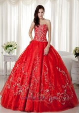 Red Ball Gown Sweetheart Floor-length Organza Beading and Embroidery Quinceanera Dress Plus Size