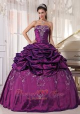 Pretty Eggplant Purple Quinceanera Dress Strapless Taffeta Embroidery With Beading Ball Gown Plus Size