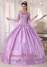 Brand New Lavender Quinceanera Dress Off The Shoulder Taffeta and Organza Appliques Ball Gown Plus Size