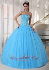 Beautiful Sky Blue Quinceanera Dress Sweetheart Tulle Beading Ball Gown Plus Size