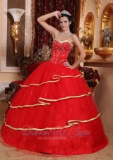 Elegant Red Quinceanera Dress Sweetheart Satin and Tulle Beading Ball Gown Plus Size