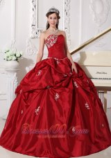 Wine Red Ball Gown Sweetheart Floor-length Taffeta Beading Quinceanera Dress Plus Size