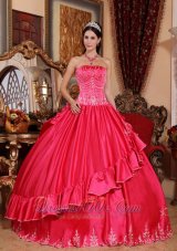 Gorgeous Hot Pink Quinceanera Dress Strapless Satin and Taffeta Embroidery Ball Gown Plus Size