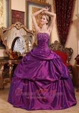 Popular Eggplant Purple Sweet 16 Dress Strapless Taffeta Beading and Appliques Ball Gown Plus Size