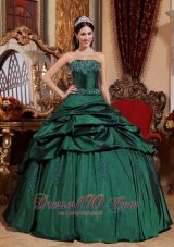 Popular Emerald Green Quinceanera Dress Strapless Taffeta Beading Ball Gown Plus Size