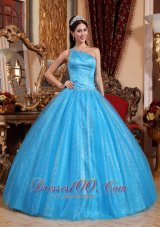 New Blue Quinceanera Dress One Shoulder Tulle and Taffeta Beading Ball Gown Plus Size