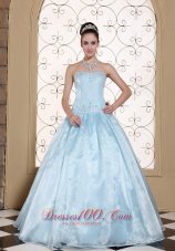 Elegant Light Blue Quinceanera Dress Strapless With Embroidery Bodice and Beading In USA Pretty