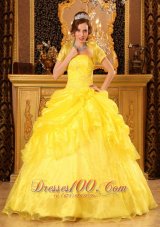 Popular Yellow Quinceanera Dress Strapless Organza Appliques Ball Gown Pretty