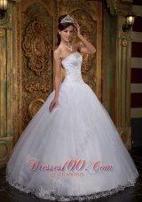 Cheap White Quinceanera Dress Strapless Satin and Tulle Strapless Lace Ball Gown Pretty