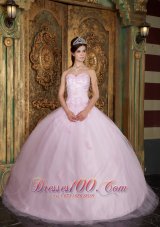 Baby Pink Ball Gown Sweetheart Floor-length Tulle Appliques Quinceanera Dress Pretty