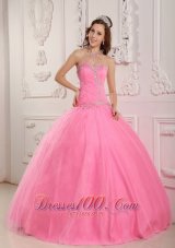 Lovely Rose Pink Quinceanera Dress Sweetheart Tulle Appliques Ball Gown Pretty