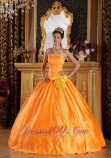 Orange Ball Gown Strapless Floor-length Satin Embroidery Quinceanera Dress Pretty