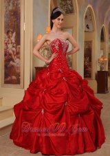 Affordable Red Quinceanera Dress Strapless Taffeta Beading and Embroidery Ball Gown Pretty