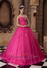 Impression Hot Pink Quinceanera Dress Sweetheart Organza Beading A-line Pretty
