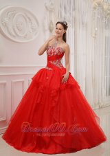 Modest Red Quinceanera Dress Strapless Taffeta and Organza Appliques Ball Gown Pretty