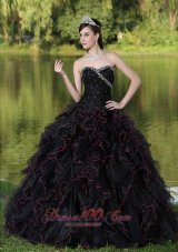 Beaded Decorate Bodice Sweetheart and Black Ball Gown For 2013 Quinceanera Dress Organza Ruffles Layered Pretty