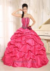 Hot Pink Beaded and Hand Made Flowers Quinceanera Dress With Pick-ups For Custom Made In Kapaa City Hawaii Pretty