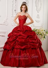 Cheap Elegant Red Quinceanera Dress Sweetheart Tafftea Appliques Ball Gown