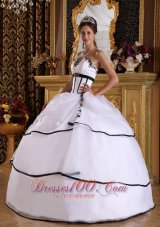 Cheap Elegant White Quinceanera Dress Strapless Satin and Organza Appliques Ball Gown