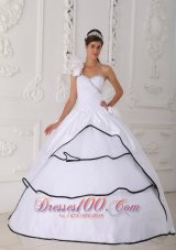 Cheap Beautiful White Quinceanera Dress One Shoulder Neck Taffeta and Organza Beading Ball Gown