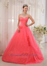 Cheap Modest Watermelon Red Sweetheart Tulle Beading Quinceanera Dress Ball Gown