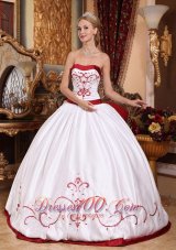 Cheap Informal White Quinceanera Dress Strapless Satin Embroidery Ball Gown