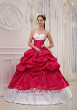 Cheap Popular Hot Pink and White Sweet 16 Dress Sweetheart Taffeta Beading and Pick-ups Ball Gown