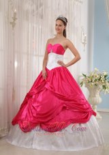 Cheap New Coral Red and White Quinceanera Dress Sweetheart Taffeta Appliques Ball Gown