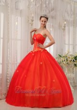 Cheap Red Ball Gown Sweetheart Floor-length Taffeta and Tulle Appliques Quinceanera Dress