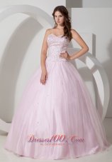 Baby Pink Ball Gown Sweetheart Floor-length Tulle Beading Quinceanera Dress  for Sweet 16