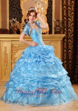 Sweet Aqua Blue Quinceanera Dress Sweetheart Organza Appliques Ball Gown  for Sweet 16
