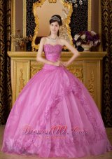 New Pink Quinceanera Dress Sweetheart Appliques Organza Ball Gown  for Sweet 16