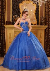 Blue Ball Gown Sweetheart Floor-length Organza Appliques Quinceanera Dress For Sweet 16