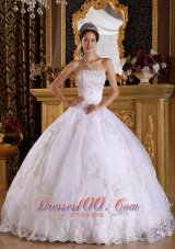 White Ball Gown Strapless Floor-length Embroidery with Beading White Quinceanera Dress  for Sweet 16
