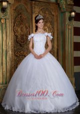 Discount White Sweet 16 Dress Off The Shoulder Organza Appliques Ball Gown  for Sweet 16
