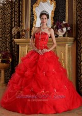 New Red Quinceanera Dress Strapless Pick-ups Tulle Ball Gown  for Sweet 16