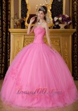 Discount Rose Pink Quinceanera Dress Sweetheart Tulle Appliques Ball Gown  for Sweet 16
