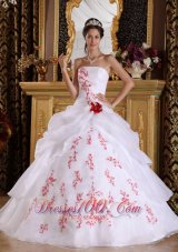 Wonderful White Quinceanera Dress Strapless Organza Appliques A-Line / Princess  for Sweet 16